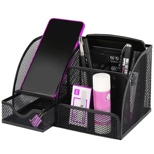 ZDZBLX Desk Organiser, Pen Holder Desk Mesh Metal Multifunctional Pen