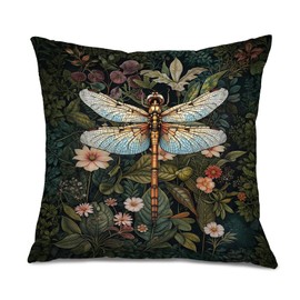 Foritho Moody Floral William Morris Dragonfly Pillow Covers 18x18, Dark Cottagecore Room Decor, Dark Academia Botanical Floral Throw Pillow Covers for Home Bedroom, Dragonfly Gifts for Women