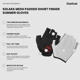 GripGrab Solara Mesh Padded Short Finger Summer Cycling Gloves Tan-Through Cushioned Sun-Permeable Indoor Cycling Glove