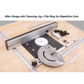 Precision Miter Gauge with Miter Gauge Fence + Repetitive Cut Flip Stop, Miter Gauge Assembly with 27 Angle Stops/ 60° Angled Ends, Router Table Saw Accessories