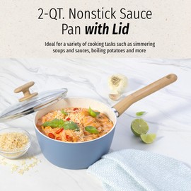 GoodCook Healthy Ceramic Titanium-Infused 2 Quart Saucepan with Lid, Light Blue – Induction Cookware, Nonstick Cooking Pan, Food Cooker for Soups, Sauces, Potatoes, Pasta, Rice