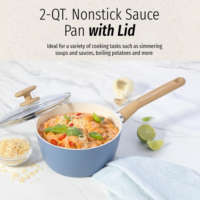 GoodCook Healthy Ceramic Titanium-Infused 2 Quart Saucepan with Lid, Light
