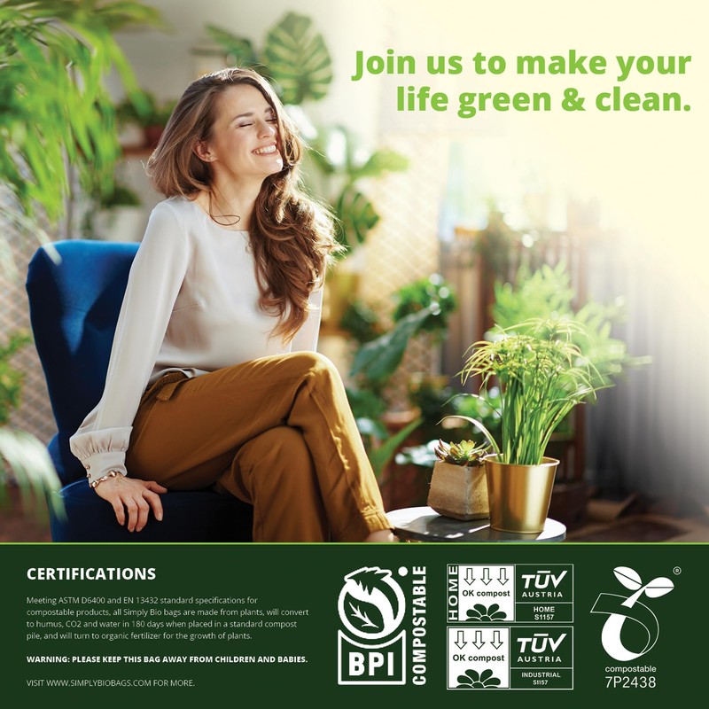 Simply Bio 1.6 Gallon Compostable Trash Bags Drawstring, Heavy Duty