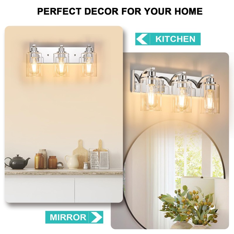 ALAISLYC 3-Light Bathroom Light Fixtures Modern Chrome Vanity Lights for