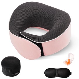Tri-tra Travel Pillow,Neck Pillow Memory Foam 360 Degree Support Pillows,Travel Neck Pillow Comes with Eye Masks,Earplugs,Ideal Accessory for Airplanes Offices and Cars (Pink)
