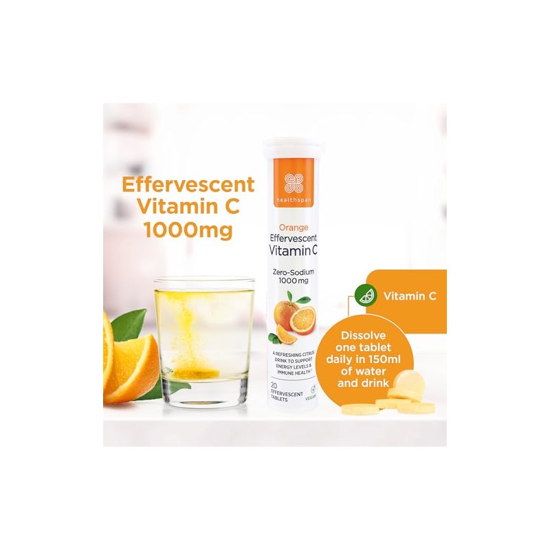 Healthspan Orange Effervescent Vitamin C 1,000mg (40 Tablets) | Supports