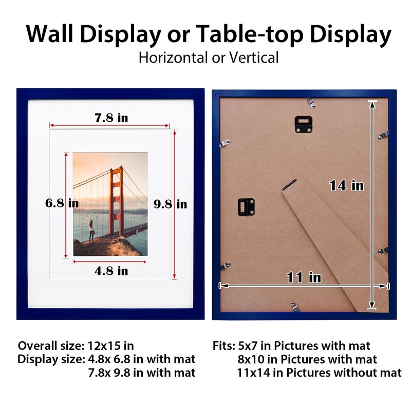 KINLINK 11x14 Picture Frame Navy, Solid Wood Frame 11x14 with