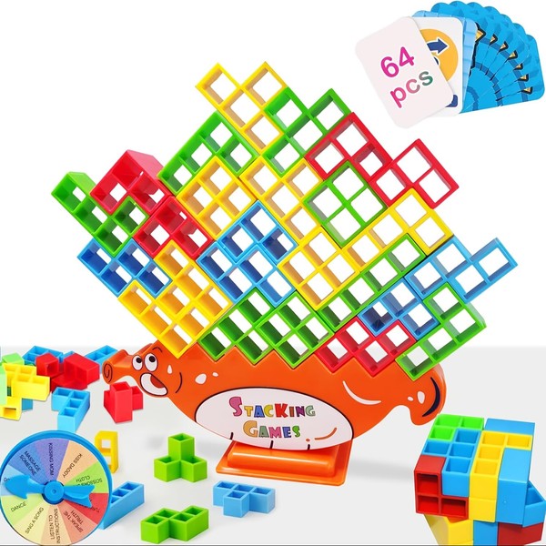 HOOLYUK 64pcs Stack Game Kit，Sequence Board Game Jumbo for Kids