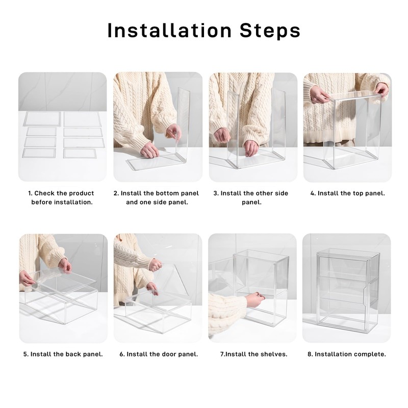 3 Tier Acrylic Display Case for Figures, Stackable Clear Storage