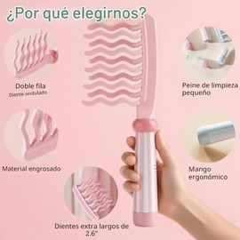 Peine de dientes anchos para rizos, peine desenredante con diente ondulado de doble fila y mango ergonómico para cabello largo, grueso, seco y húmedo 
