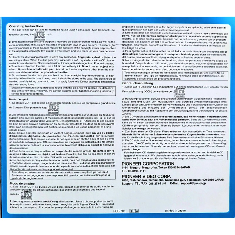 Pioneer CD-R for music use only 40 pcs./ 4 Box