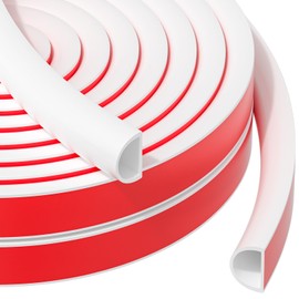 23FT Weather Stripping Door Seal, Self Adhesive Door Weather Stripping, Silicone Door Seal Strip for Door Frame, D-Shaped Door Insulation Strip, for Door & Window (White, 9/16"(W)×15/32"（T)×23ft(L)
