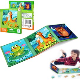 37-Piece Magnetic Puzzles for Children - Wooden Animal Magnetic Puzzles 3 in 1 Animal Jigsaw Puzzles Book Educational Travel Toy for Children 3-6 Year Olds