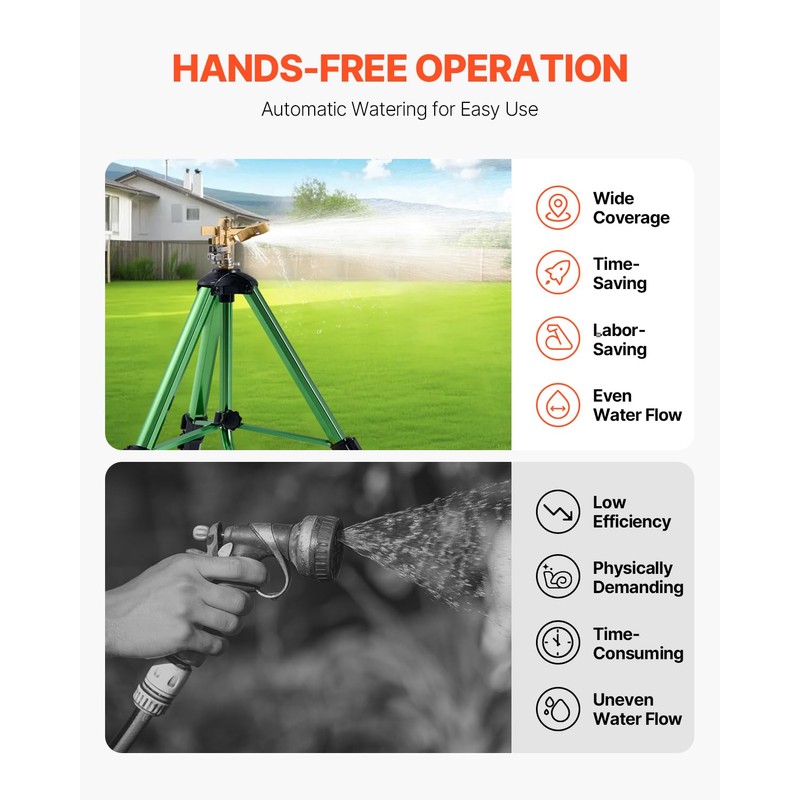 VEVOR Impact Sprinkler on Tripod Base, Heavy Duty Tripod Sprinklers