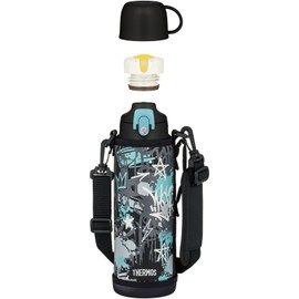 THERMOS Vacuum Insulated 2-Way Bottle 1L/1.03L Black Aqua with Direct Drink Cup for Children's School/Kindergarten FJJ-1001WF BKAQ'