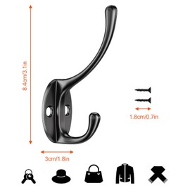 Newaner Pack of 12 Coat Hooks, Vintage Coat Hooks, Gooseneck Hooks, Metal Wall Hooks with 24 Screws, for Bedroom, Coat, Hat, Hook, Bathroom, Kitchen (Black)