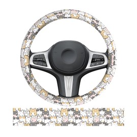 Steering Wheel Cover, Universal 15 Inch Fit for Car SUV Truck, Non-Slip Breathable Neoprene, Cute Car Accessory for Women and Men Cute Cats