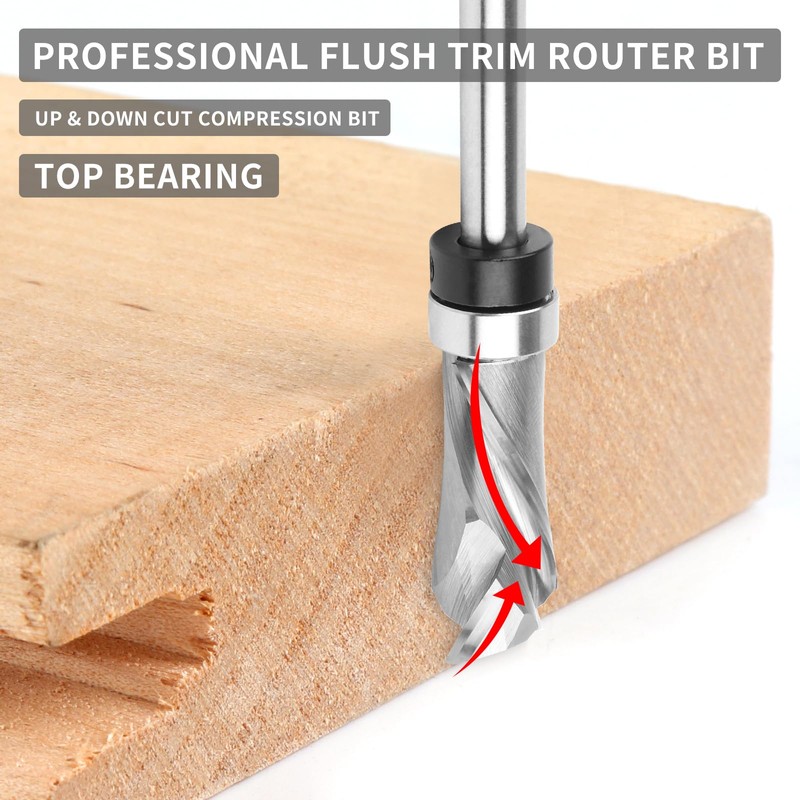 EANOSIC Extra Long Compression Flush Trim Router Bit 1/4" Shank