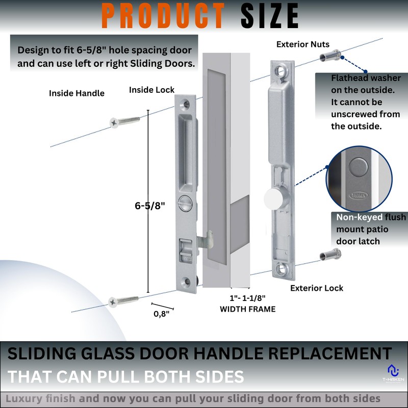 T-HAKEN Sliding Glass Door Set, 6-5/8", Silver - Patio Door
