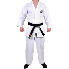 MAR | Taekwondo ITF White Uniform Suit Sparring Gear Unisex Kids & Adult Martial Arts ITF Taekwondo Gi Student Suit Taekwondo Gear Polycotton Medium Weight 8oz Fabric + FREE BELT (00/120)