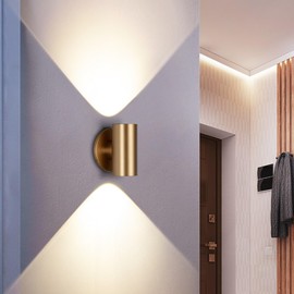 Tubicen - Aplique de pared cilíndrico dorado, luces de pared brillantes para interiores arriba y abajo para sala de estar, luces LED regulables de 7 W 3000 K para pasillo, escalera, cine