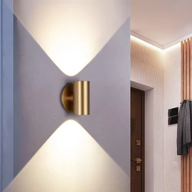 Tubicen - Aplique de pared cilíndrico dorado, luces de pared brillantes para interiores arriba y abajo para sala de estar, luces LED regulables de 7 W 3000 K para pasillo, escalera, cine