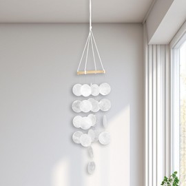 Shell Wind Chime, Boho Decorative Wind Chime, Dream Catcher, Hanging, Natural Shell Wind Chime, Outdoor Decoration, Wind Chime for Windows, Trees, Patio, Garden, Gift for Women (White, 73 cm)