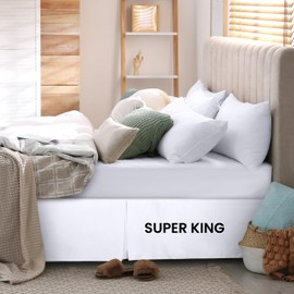 Utopia Bedding Valance Sheet Super King - Soft Brushed Polyester-Microfibre - Pleated - Fits Under the Mattress & Down to the Floor - Base Bed Skirt (White)