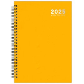 2025 Diary A5 Week to View Wiro Hardback Full Year Organiser Calendar Planner (Yellow)