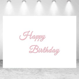 7x5ft Pink Happy Birthday Backdrop White Birthday Minimalist Art Photo Photography Background Kids Adults Birthday Party Banner Decorations Supplies Photo Studio Props