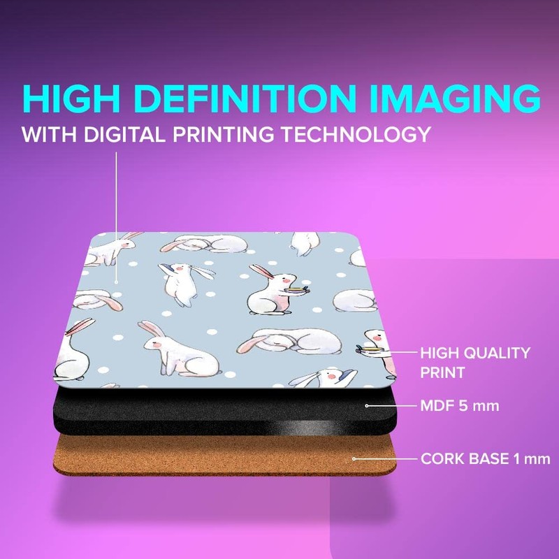 1 x Square Jumbo Size Coaster 12cm Cute Easter Bunny