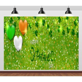 CORFOTO 6x4ft Fabric Happy St. Patrick's Day Photo Backdrop Irish Festival Celebration Party Decor Sequins Lucky Green Shamrock Background Party Decor Banner Photo Studio Props