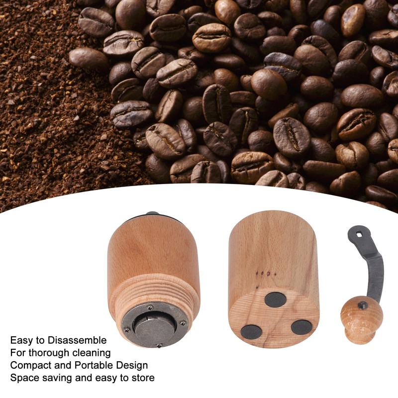 Manual Coffee Grinder Adjustable Coarseness Quiet Portable Wooden Hand Crank
