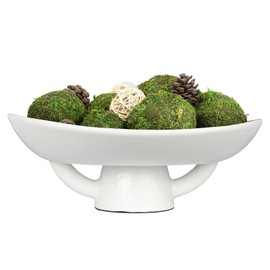 NAHARO Elegant Ceramic Bowl with Moss Ball Set-13.2x10.5 Decorative Bowl with 18pc Decorative Balls for Farmhouse Table Centerpiece, Living Room or Home Decor