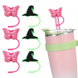 Honeydak 6pcs Wizard Themed Straw Cover Cap,10mm Reusable Drinking Tumbler Straw Topper Accessories,Wizard Hat and Butterfly Shapes for Witch Themed Birthday Party Supplies and Favor