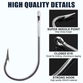 Saltwater Fishing Shark Alligator Hooks 5/0-20/0 Large Giant Shark Hooks Extra Strong Stainless Steel J Hook for Big Game Fishing Tuna Catfish Swordfish, 7/0