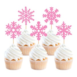 Ercadio - 25 piezas de adornos de copos de nieve con purpurina para cupcakes, copos de nieve, copos de nieve, decoraciones para tartas de bebé o baby shower, revelación de género, tema de invierno, Navidad, fiesta, decoración de pasteles