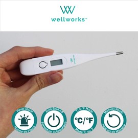 Wellworks Clinical and Digital Thermometer | Baby Thermometer For Oral, Rectal, and Underarm Use | High Accuracy with Memory Recall and Fever Alarm | Suitable for Ages Newborn and Up