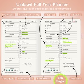 Daily Planner Undated, Planner 2024-2025, 365 Day Planner, Adhd Planner, Work Planner for Women Men, Hourly Planner Notebook for Goal Setting, Appointment Planner, Hardcover, Start Anytime, A5, Pink