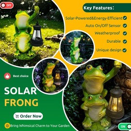Solar Garden Statues Outdoor Decor-Frog Statue with Solar Lantern-Fairy Garden Outdoor Decor Art for Patio,Yard,Lawn Ornament,Unique Birthday House Warming Gifts for Women,Mom,Dad
