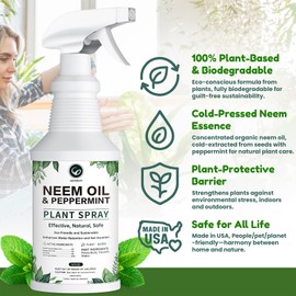 Geomust Neem Oil Plant Spray with Peppermint, 16oz Ready-to-Use, Natural Plant Protection, Multi-Purpose Botanical Spray for Indoor & Outdoor Use, Safe for Vegetables & Houseplants