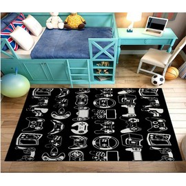 Sunnycitron Gaming Area Rugs Gamer Player Rug for Boys Room Decor Teens 3D Video Game Controller Room Mat Carpet Decor for Bedroom Living Room Playroom Carpet Black White (59"x39")