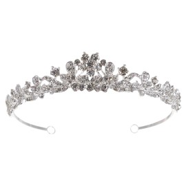 FRCOLOR Crystal Wedding Tiara for Bride,Elegant Rhinestone Bridal Flower Tiara Crown Womens Tiara Headband Hair Accessories, Silver