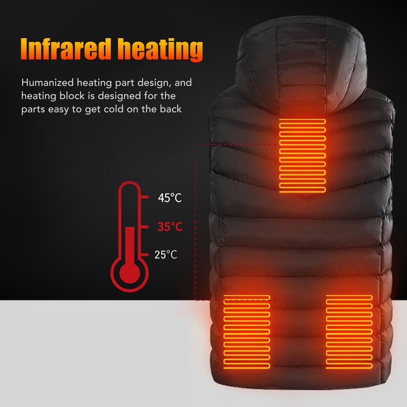 Heated Vest Three Level Temperature Adjustment Waterproof Black Electric Heating