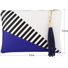 B BRENTANO Bolsa de embrague vegana con detalle de borla, Azul / Patchwork, Small