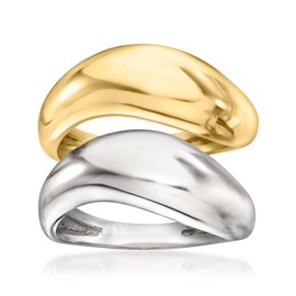 Ross-Simons Sterling Silver and 18kt Gold Over Sterling Jewelry Set: 2 Sculptural Rings. Size 8