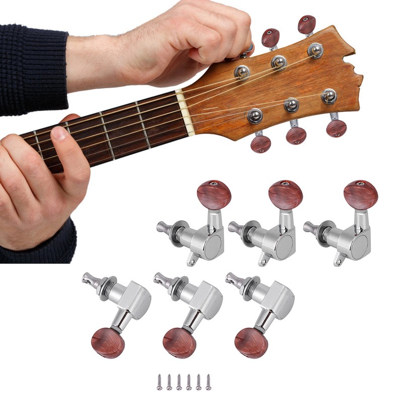 Tuner Pegs Tuning Machine Heads Button Silver Wooden Folk Guitar