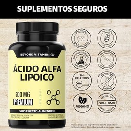 Beyond Vitamins | Ácido Alfa Lipóico (ALA) 600mg por cápsula, potenciado con Cúrcuma | Alpha Lipoic Acid de 1 sóla cápsula al día | 2 meses | Cápsulas