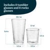 Libbey Yucatan Tumbler and Rock Drinking Glasses Set, Textured 16
