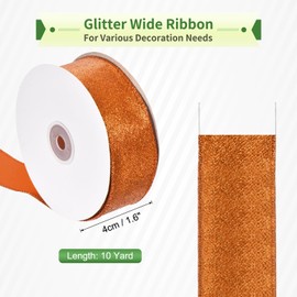 sourcing map 1.6 Inch/4cm Glitter Wired Ribbon, Orange Sparkly Iridescent Ribbon 10 Yard for Christmas Tree Wreath Decoration Gift Wrapping, with Metallic Edge